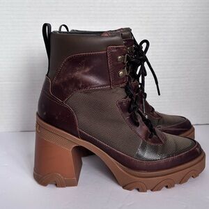 Sorel Women's Size US 7.5 Brex Heel Lace Bootie NL 4354-242 Green Brown Leather